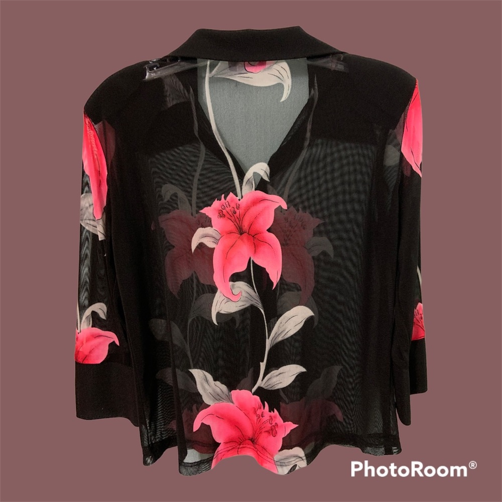 NABI size M Black floral sheer blouse